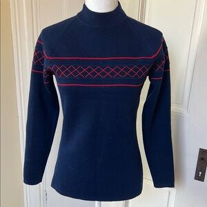 Vintage 1970s Navy Blue and Red Ski Sweater - S